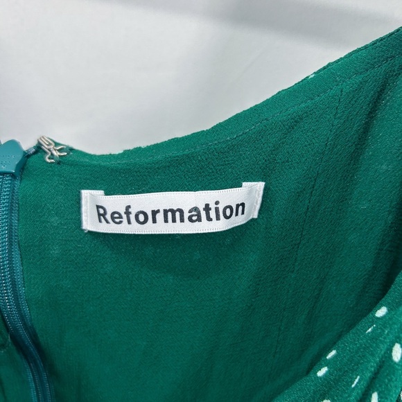 Reformation Beatrice Green Polka Dot Long Sleeve Square Neck Mini Dress Size 0 - Picture 6 of 7